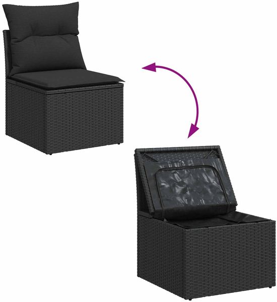 vidaXL Gartensofa-set mit Kissen 14 pcs Schwarz Poly-Rattan 3363759 Bild 10