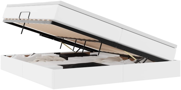 vidaXL Aufbewahrungsbett mit Matratze Weiß 200x200 cm Kunstleder 3370179