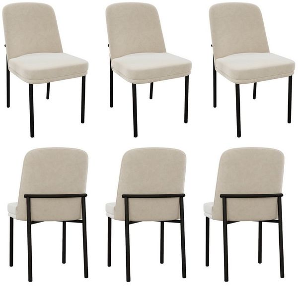 Flieks Esszimmerstuhl (Set, 6 St), 6er Set Polsterstühle Küchenstuhl Samt Beige, schwarze Metallbeine