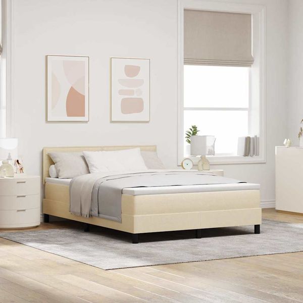 vidaXL Boxspringbett mit Matratze mit LED Creme 140 x 200 cm Stoff 3342140