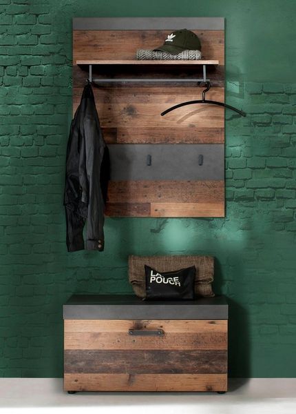 INOSIGN Garderoben-Set Ilana, (Set, 2-St), Garderobenmöbel im modernen Industrial Style mit antikfarbenen Griffen