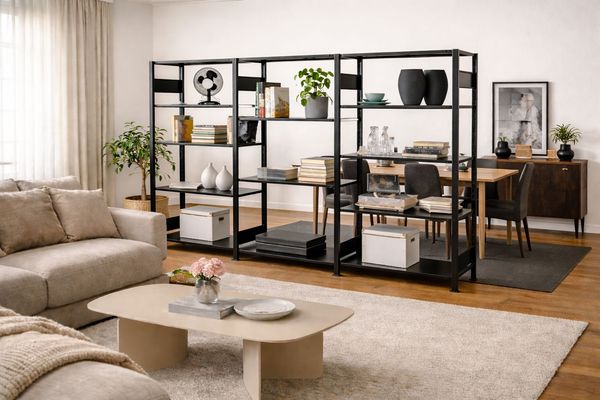 Regalwand FABIO, Stahl 200 x 300 x 50 cm, schwarz, modern, industrial design