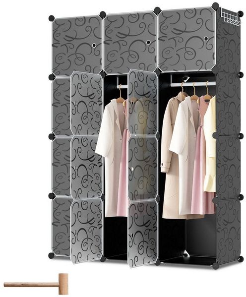 Clanmacy Kleiderschrank DIY 12/16 Würfel Steckregal Set Regalsystem Kombischrank PP-Platten (DIY-Regalsystem, 12/16 Fächer verfügbar) Mit Türen, Stapelbar