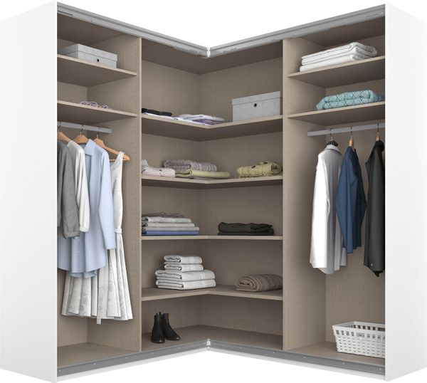 Rauch Möbel Quadra Schrank Eckschrank Schwebetürenschrank, Hochglanz Weiß / Weiß, 4-trg. mit Spiegel, inkl. 2 Kleiderstangen, 12 Einlegeböden, BxHxT 181 x 210 x 187 cm Bild 4
