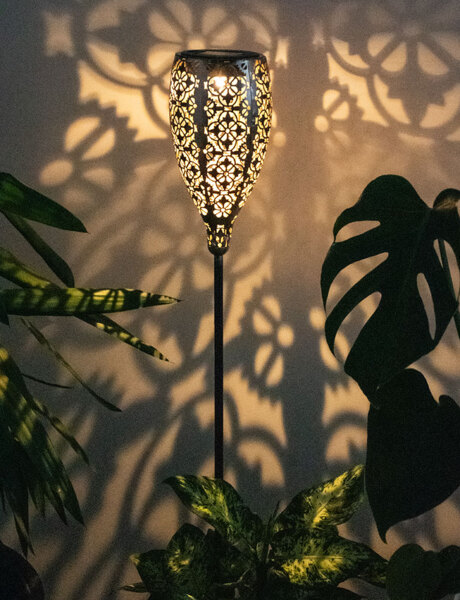 LED Solar Steckleuchte, schwarz-gold, H 90 cm