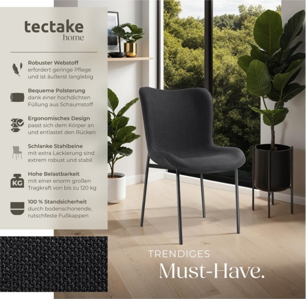 tectake Esszimmerstuhl Polsterstuhl Tessa (Set, 6 St), Bequeme Polsterung dank hochdichter Schaumstofffüllung
