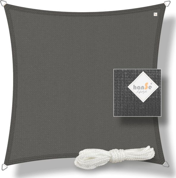 hanSe Sonnensegel Schattensegel Schattenspender UV-Schutz Quadrat 4x4m Graphit