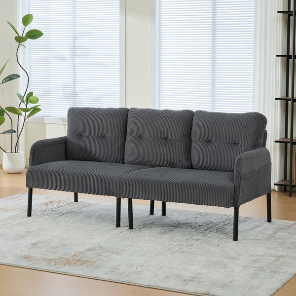 LVHOM 3-Sitzer Sofa mit Metallsockel, Polstersofa mit Seitentaschen, Loungesofa aus Cordstoff, Ergonomisches Stoffsofa, 171x72x80cm