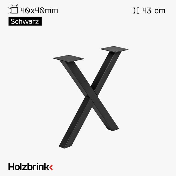 HOLZBRINK Tischbein Tischbeine Metall Schwarz X-form, Tischkufen/Tischgestell für Couchtisch 1 Stück Möbelfüße 40x43 cm