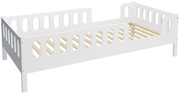 CADANI LARS 2in1 Kinderbett Jugendbett 200x90 cm Weiß, Rausfallschutz abnehmbar, Zum Juniorbett umbaubar