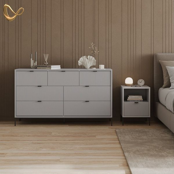 Livinity® Nachtschrank Aterno, Grau, 2er Set (2-St)