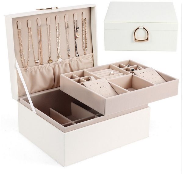 BlingBin Schmuckkasten 2 Ebenen Schmuckaufbewahrungsbox mit abnehmbarem Schmucktablett (1 Stück, 1 St, 24 × 20 × 11 cm (T x B x H), für Halsketten, Ringe, Ohrringe und Armbänder