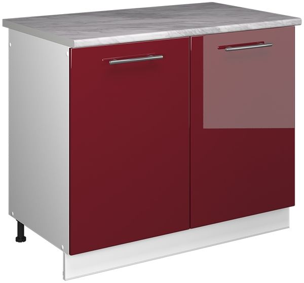Spülenunterschrank Fame-Line Bordeaux Hochglanz/Weiß 100 cm, AP Marmor Vicco
