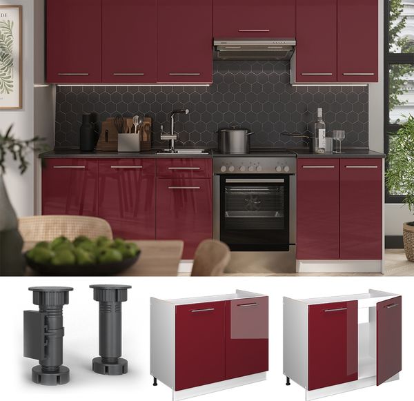 Spülenunterschrank Fame-Line Bordeaux Hochglanz/Weiß 100 cm, AP Marmor Vicco Bild 4