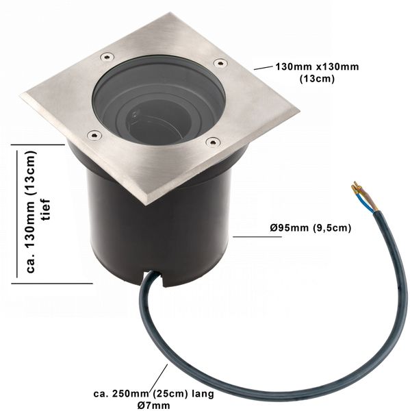 5 Watt eckige LED Einabu Boden-Spot Bodenleuchte Bodenstrahler Wegleuchte | schwenkbar aus Edelstahl | 130 x 130 x 129mm (B. x L. x H.) | 410 Lumen | Neutralweiß (4000 K) Bild 3