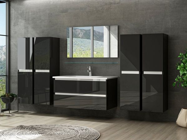 Homeline Badmöbel-Set 90 cm Badmöbel set Hochglanz Schwarz badmöbel set hängend