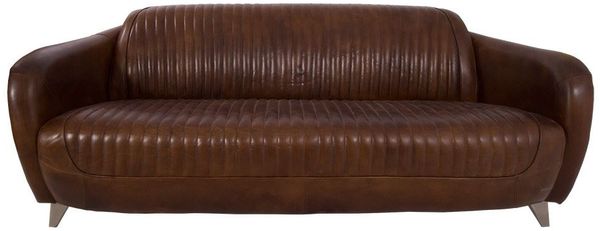 Clubsofa Aberford USA 3-Sitzer Vintage Leder Vintage-Cigar Aluminium