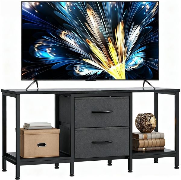 YITAHOME TV Schrank für bis zu 47 Zoll Fernseher, Fernsehtisch Mediaschrank mit 2 Stoffschubladen & 2 Ablagefächern, 110 x 30 x 50 cm Stahlgestell TV Lowboard für Wohnzimmer & Schlafzimmer
