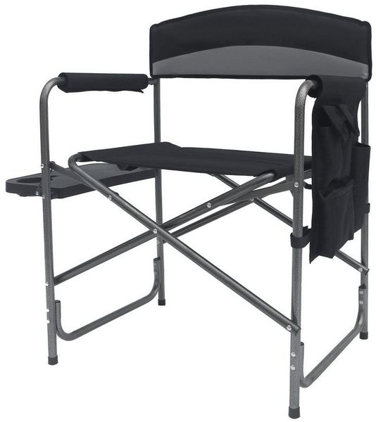Spetebo Campingstuhl XXL Campingstuhl schwarz mit Klapptisch - 83 x 63 cm (Stück, 1 St), Komfort Regiestuhl extra breit mit Taschen