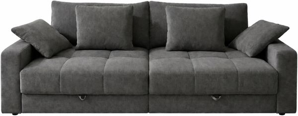 Big-Sofa 284 cm breit Wellenunterfederung Lounge-Couch Stauraum Chenille in Grau