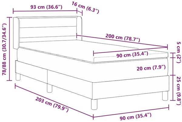 vidaXL Boxspringbett mit Kopfteil Blau 200 x 90 cm Stoff 3341026 Bild 12
