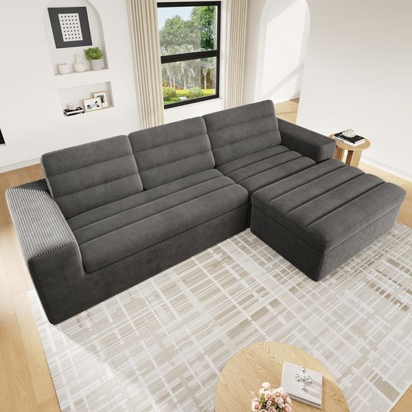 Merax Modulares L-förmiges Ecksofa, 3-Sitzer Sofa, Wolkensofa, frei kombinierbar, ideal für Wohnzimmer und Apartments, kein Aufbau nötig,aus Cordstoff, dunkelgrau