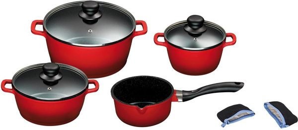 KING Topf-Set, Aluminiumguss (Set, 7-tlg, je 1 Kochtopf Ø 16/20/24 cm, 1x Stielkasserolle Ø 16 cm), Induktion