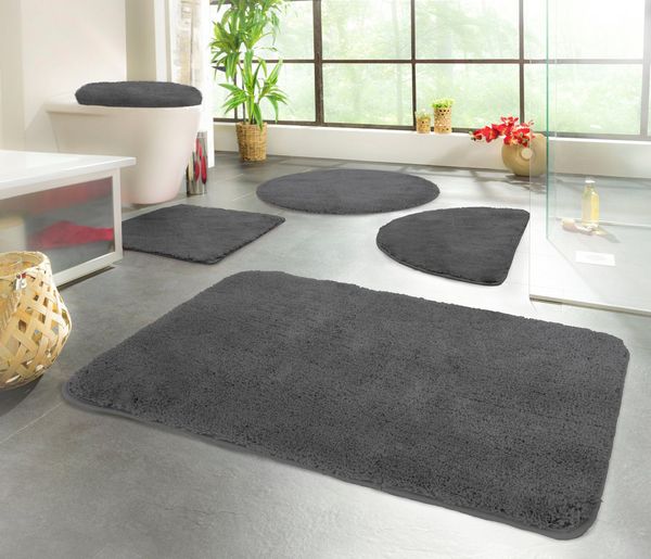 KiNZLER Badematte Chaozhou, Höhe 20 mm, rutschhemmend beschichtet, fußbodenheizungsgeeignet, Polyester, 2-tlg. Stand-WC Set, Badteppich, Uni Farben, weich, als rechteckig, rund & Set erhältlich