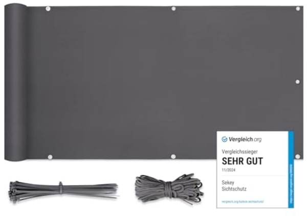 Sekey Balkon Sichtschutz Balkonabdeckung Balkonverkleidung blickdichte Wind- und UV-Schutz, 100% Privatsphäre, mit Ösen, Nylon Kabelbinder und Kordel, 75x300 cm Anthrazit