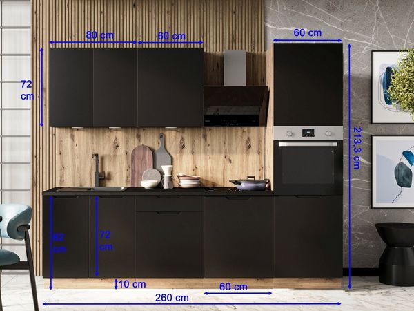 Möbel für Dich Küchenzeile Moderne grifflose Einbauküche ISABEL 260 cm 6-teilig, grifflos