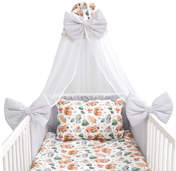 Amilian Babybettwäsche Set 7-teilig - Bettwäsche 100x135 - Kissenbezug 40x60 - mit Himmel, Chiffonhimmel, 7 teilig, Komplett-Set für Babybett, Gitterbett - Kinderbettwäsche