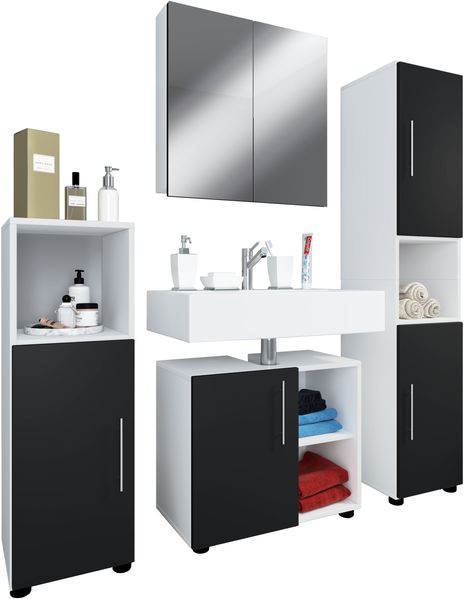 VCM Badmöbel Sets Flandu 917693 Weiß / Schwarz H. 160 x B. 122 x T. 30 cm
