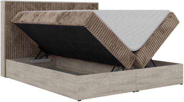 Boxspringbett NORDIC 180 x 200 cm, Doppelbett, Topper T25, Multipocket-Matratzen H3, holz Optik, Bettkasten, Polsterbett - Braun Cord Bild 8