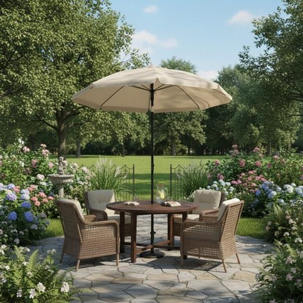 SONGMICS Strandschirm höhenverstellbar, UV-Schutz UPF 50+, Sonnenschirm mit Tragetasche, für Garten, ohne Ständer, beige