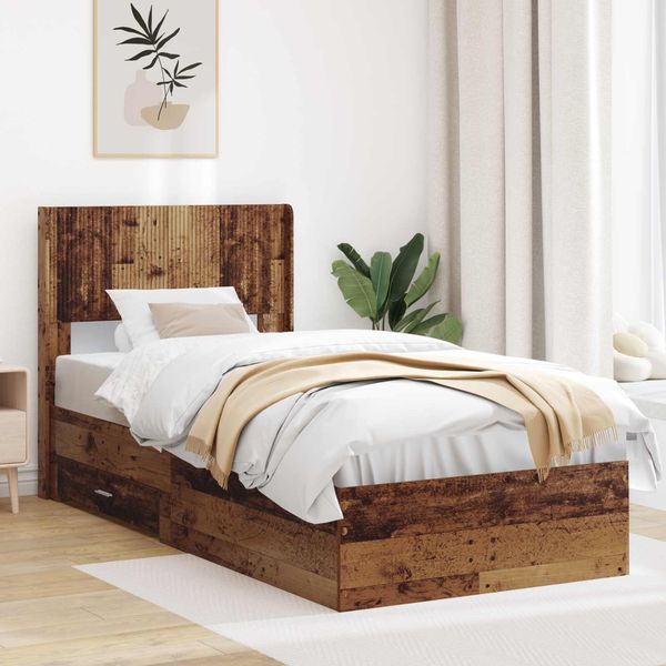 vidaXL Bettgestell mit Stauraum und Kopfteil Altholz 90 x 200 cm 3414513