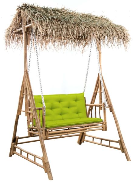 vidaXL Hollywoodschaukel mit Palmblättern und Kissen 202 cm Bambus 3063944