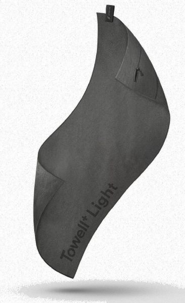 Stryve | Towell + Light | Sporthandtuch aus Microfaser | Fitnesshandtuch mit Tasche und Rutschschutz | Iron Grey