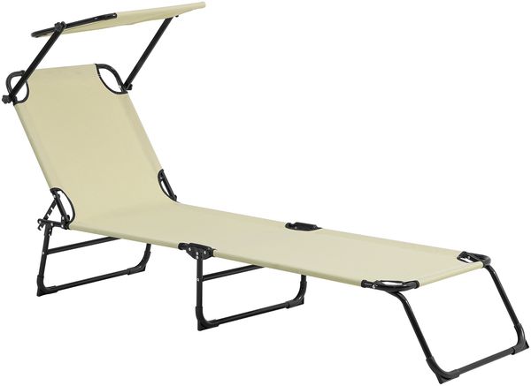 Sonnenliege Lomeda mit Sonnendach 187x53x27cm Creme [casa. pro]