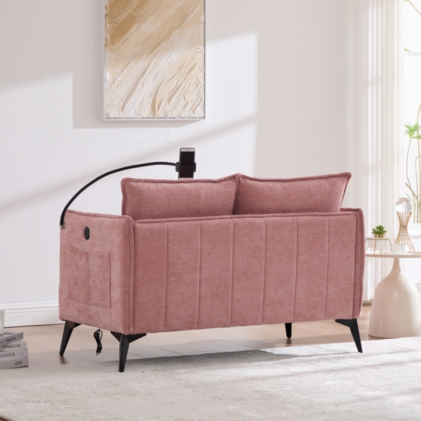 LVHOM 2-Sitzer Sofa mit Handyhalter und USB, Doppelsofa mit Seitentaschen, Polstersofa Zweisitzer mit Chenille Bezug, Rosa Bild 10