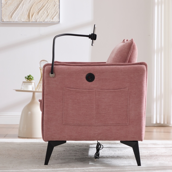 LVHOM 2-Sitzer Sofa mit Handyhalter und USB, Doppelsofa mit Seitentaschen, Polstersofa Zweisitzer mit Chenille Bezug, Rosa Bild 7