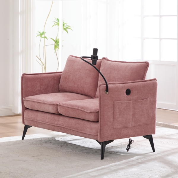 LVHOM 2-Sitzer Sofa mit Handyhalter und USB, Doppelsofa mit Seitentaschen, Polstersofa Zweisitzer mit Chenille Bezug, Rosa Bild 8
