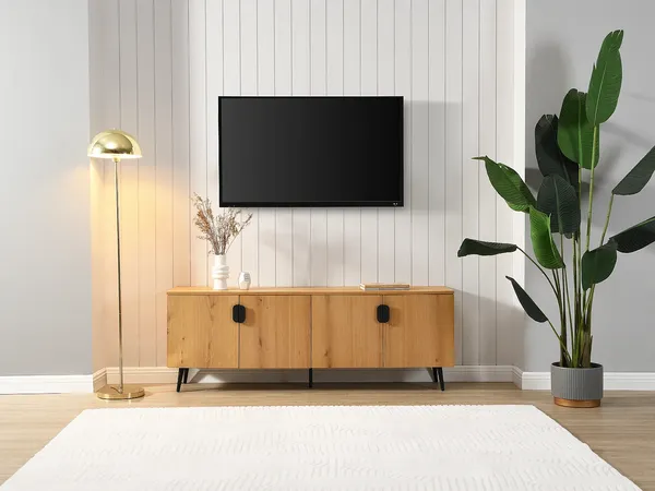 Vente-unique - SINOLO TV unit Holz, Platte Beige - B 40 cm x H 57 cm x L 160 cm