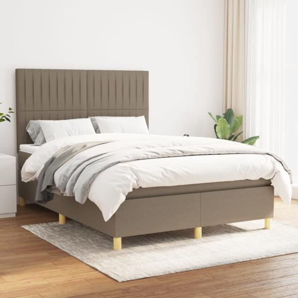 vidaXL Boxspringbett mit Matratze Taupe 140x190 cm Stoff 3142493