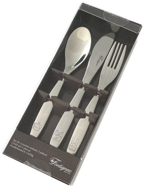Fontignac Kinderbesteck 3 teiliges Kinder Besteckset mit Löffel, Messer und Gabel, 1 Personen, Edelstahl, mit Tiermotiven