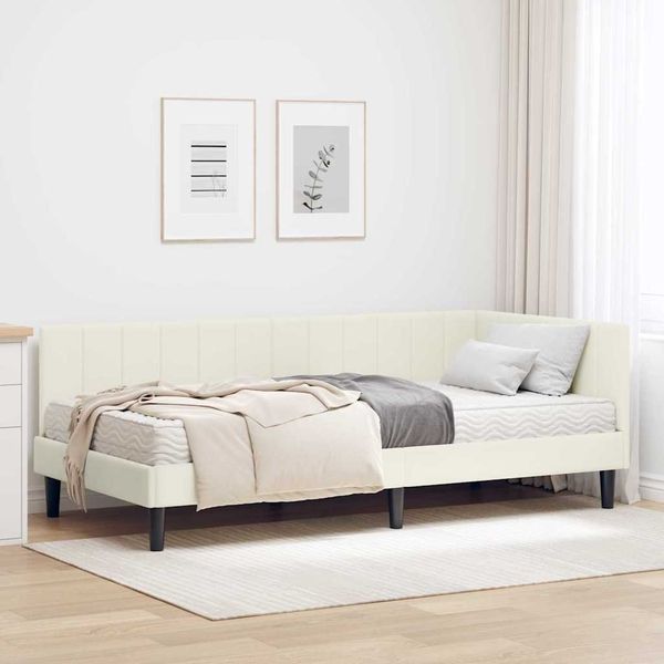 vidaXL Eckbettgestell mit Matratze mit Kopfteil 2 pcs Creme Samt 3393915