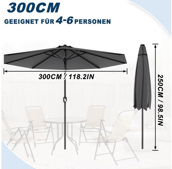 FIVMEN Sonnenschirm Gartenschirm mit Kurbel Terrassenschirm UV Schutz, Marktschirm aus Alu, Terrassenschirm für Balkon Garten