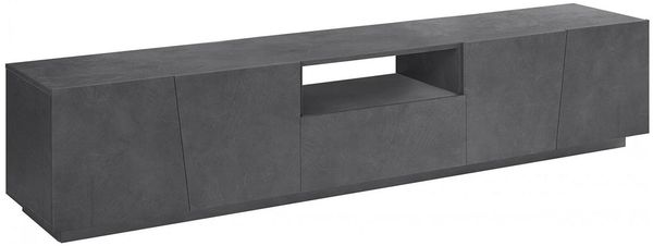 Dmora TV-Schrank Azzurras, niedriges Wohnzimmer-Sideboard, Fernsehständer-Basis, 100 % Made in Italy, 220 x 43 x 46 cm, Schiefer, mit LED-Licht