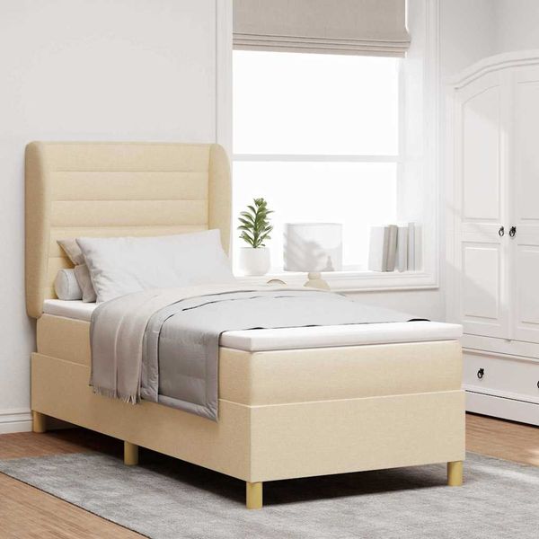 vidaXL Boxspringbett mit Matratze Creme 200 x 100 cm Stoff 3340681