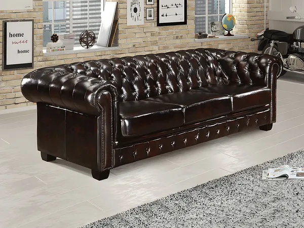 Chesterfield Ledersofa 4-Sitzer BRENTON - Büffelleder - Braun