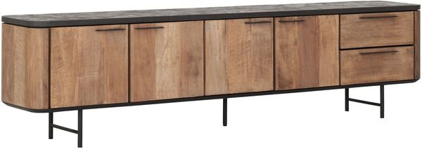 TV Board Soho aus recyceltem Teakholz, modern massiv, Natur Schwarz, 230 cm breit